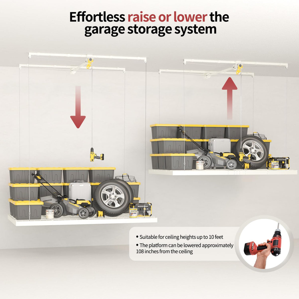 FERO adjustable-height rack reaches up to 9 feet for versatile storage.