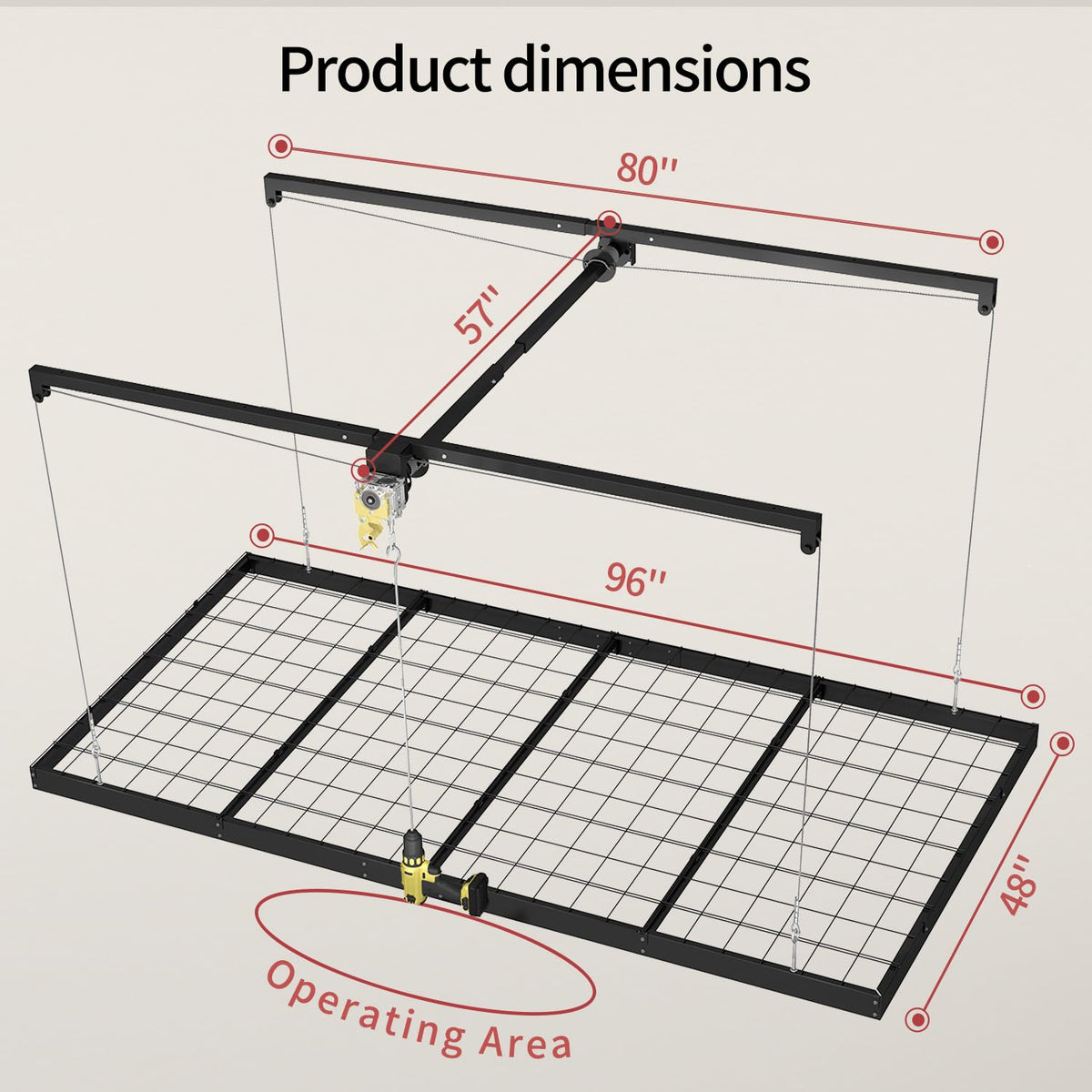 FERO lift system for garage storage with drill operation enables easy access.