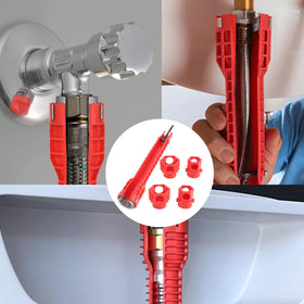 Ferropeak 14-in-1 wrench managing drain pipes for maintenance work.