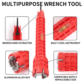 Ferropeak 14-in-1 wrench tightening faucet nuts to secure a faucet.