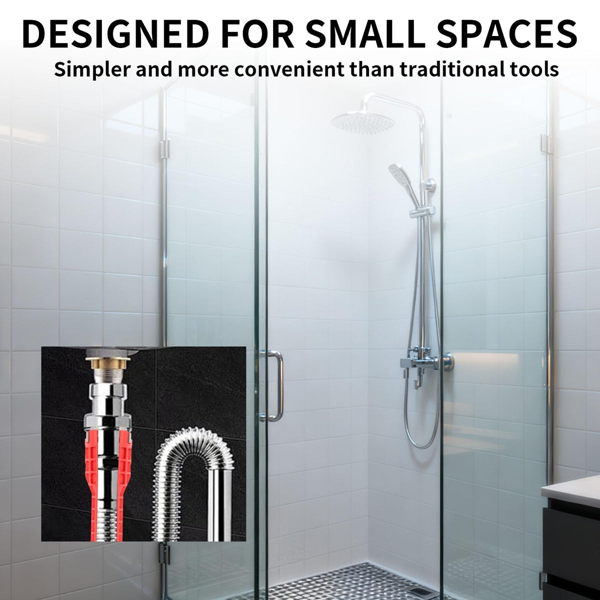 Ferropeak 14-in-1 wrench adjusting showerhead installation with ease.