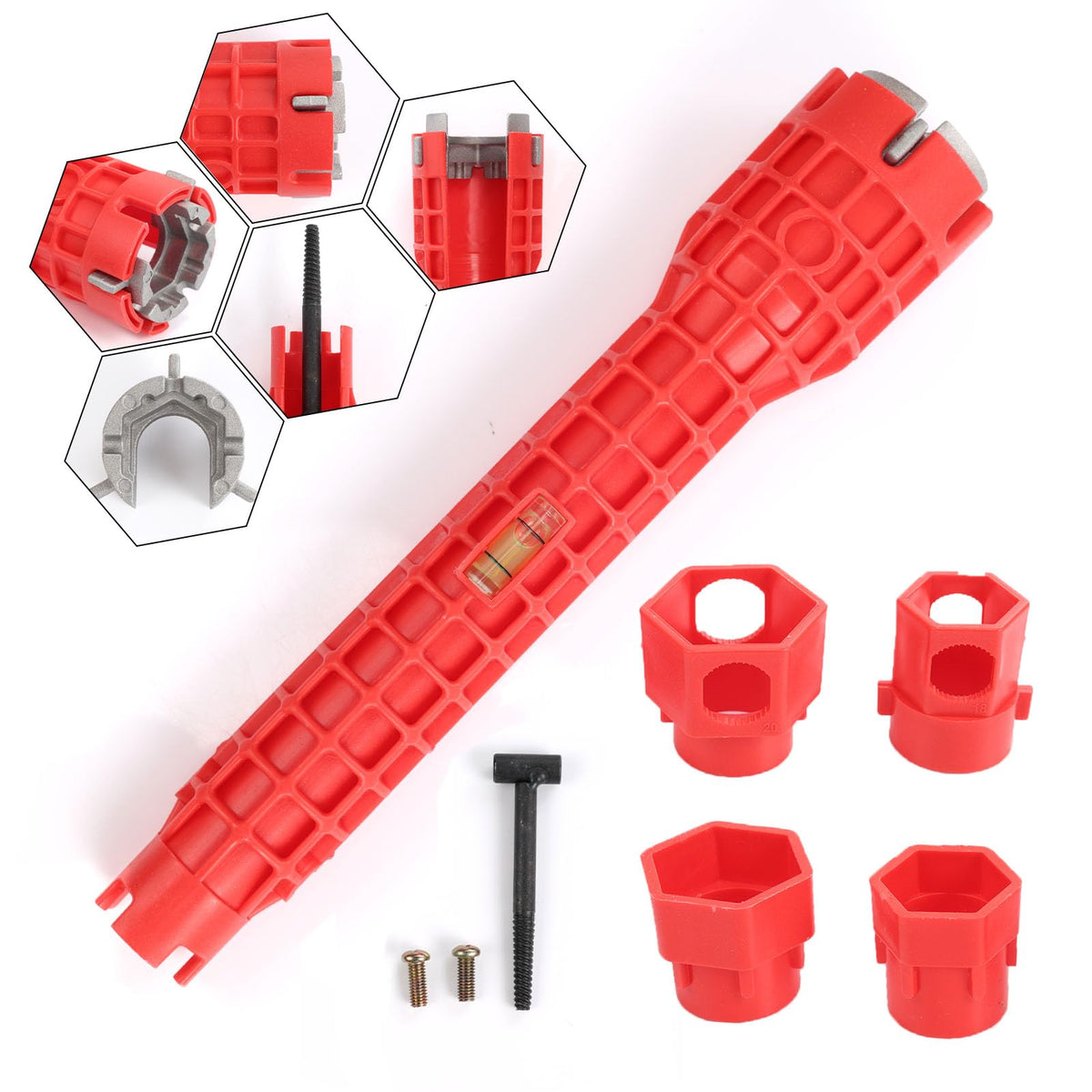 Ferropeak 14-in-1 wrench tightening toilet bolts in tight space for bathroom tasks.