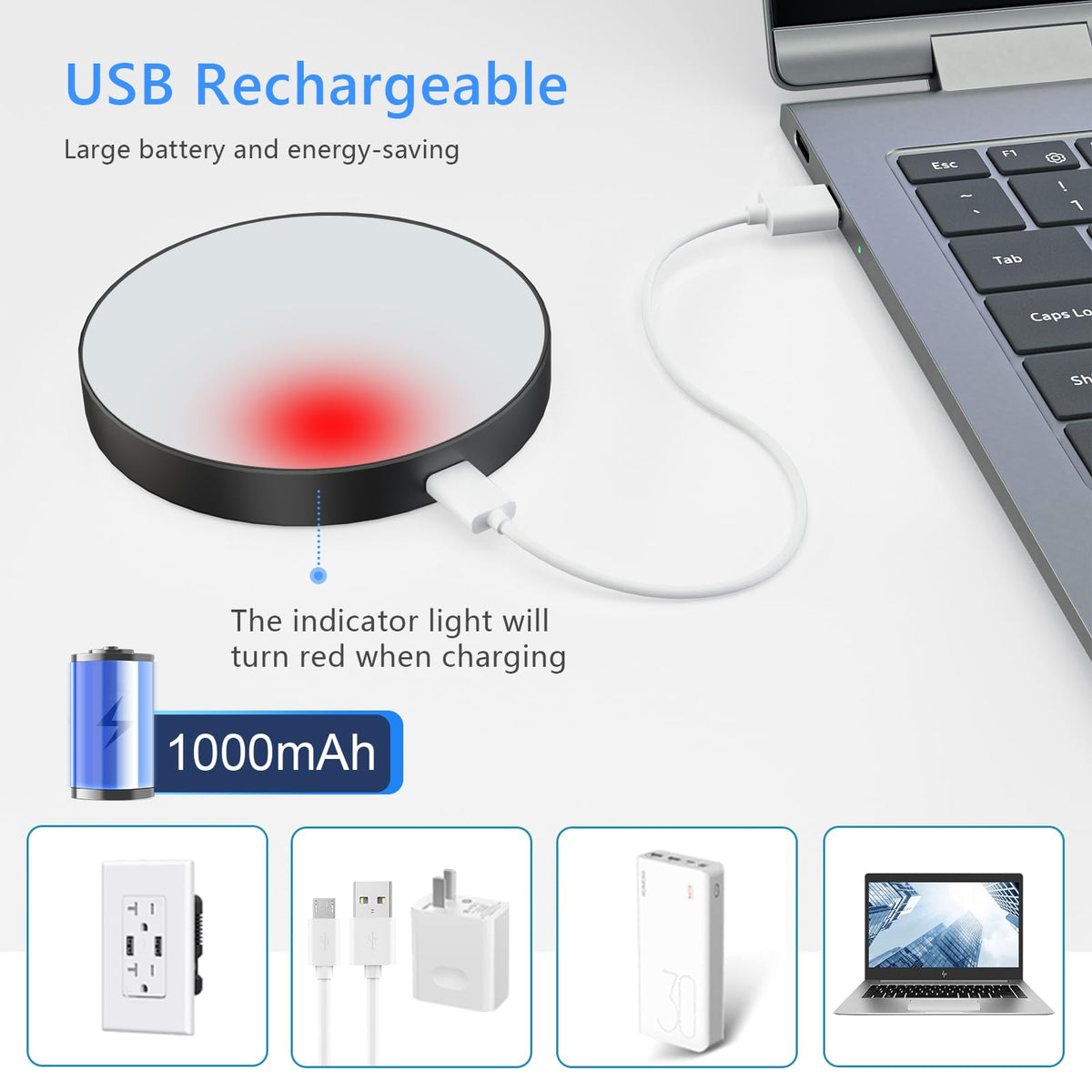 Ferswe Tap Light magnetic back for quick metal surface mounting.