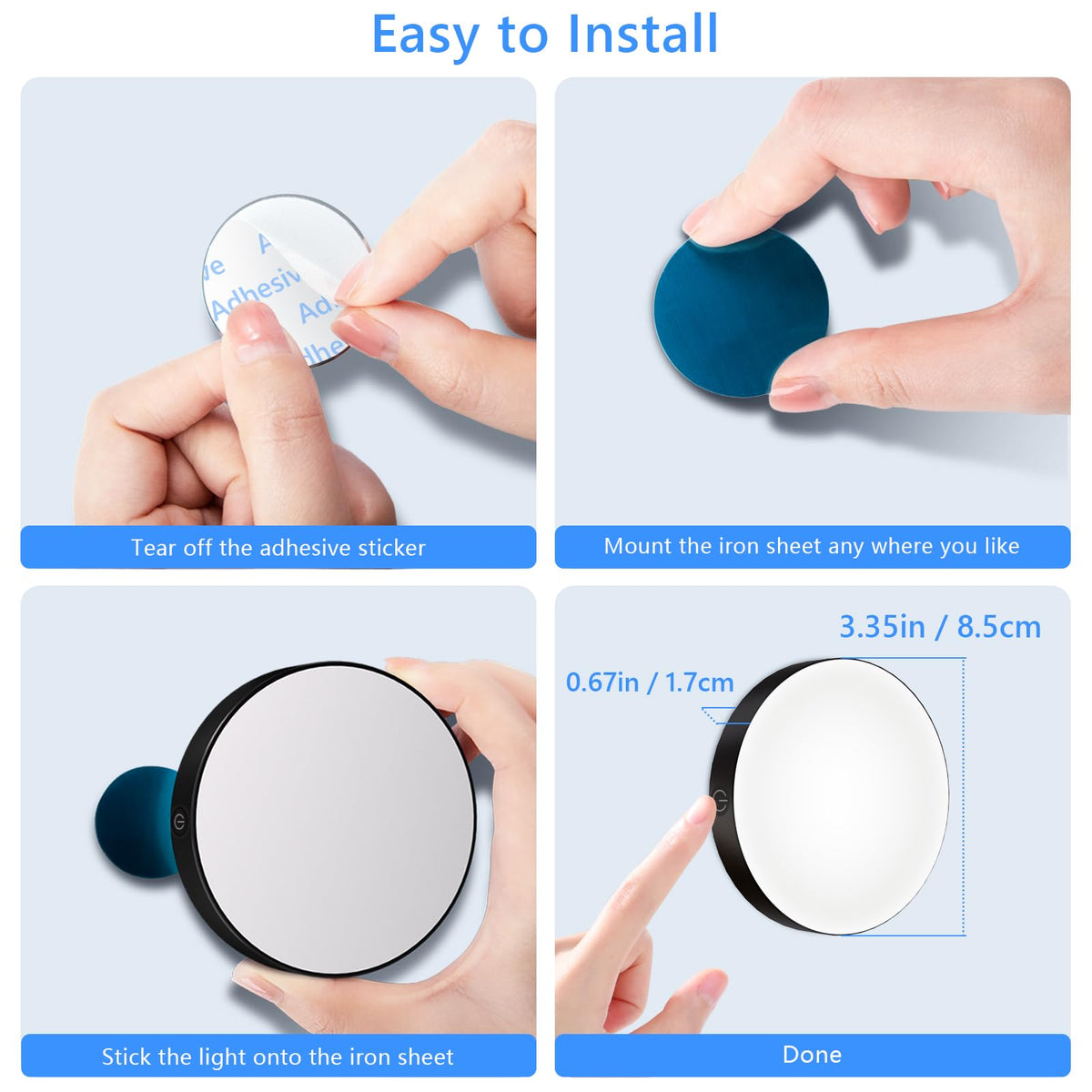 Ferswe Tap Light USB rechargeable battery for easy charging.