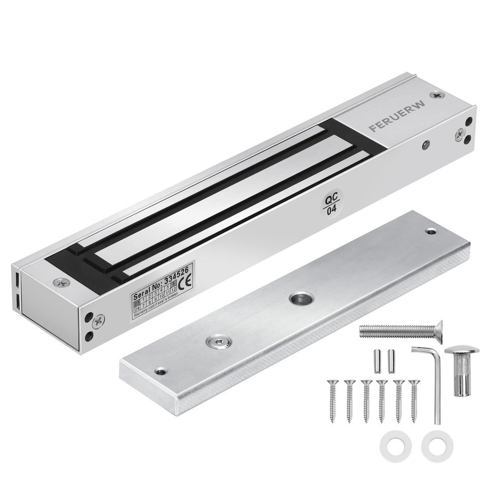 FERUERW 600lbs lock front view shows robust aluminum housing for secure door closures.