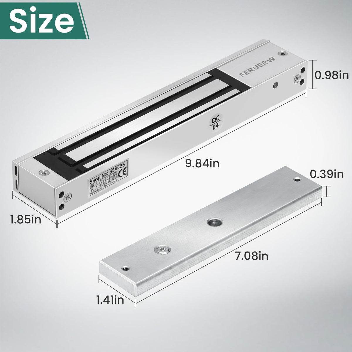 FERUERW electromagnetic lock side view highlights slim profile ideal for limited spaces.