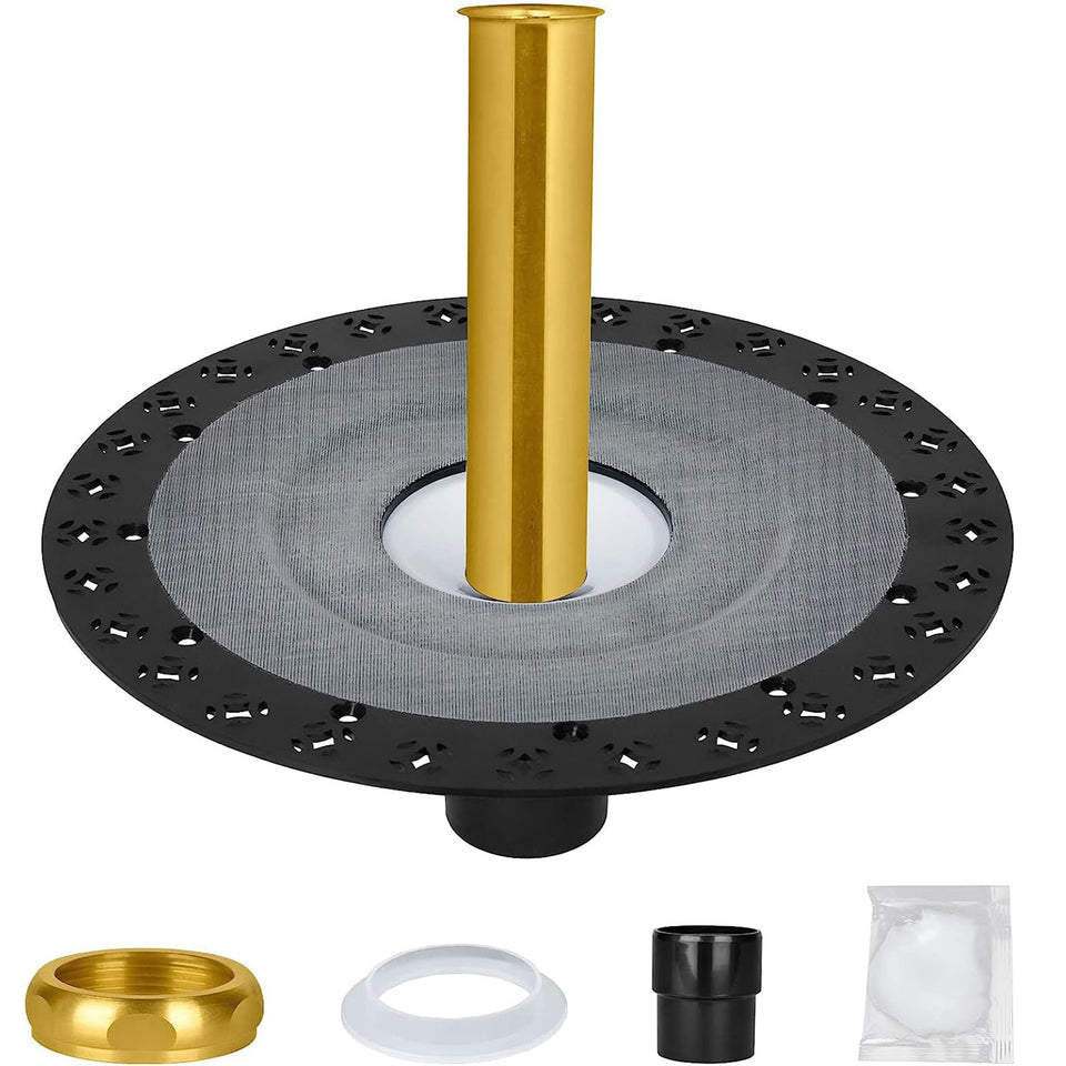 FERUERW freestanding tub drain center assembly demonstrates a compact center-drain layout for tight spaces.