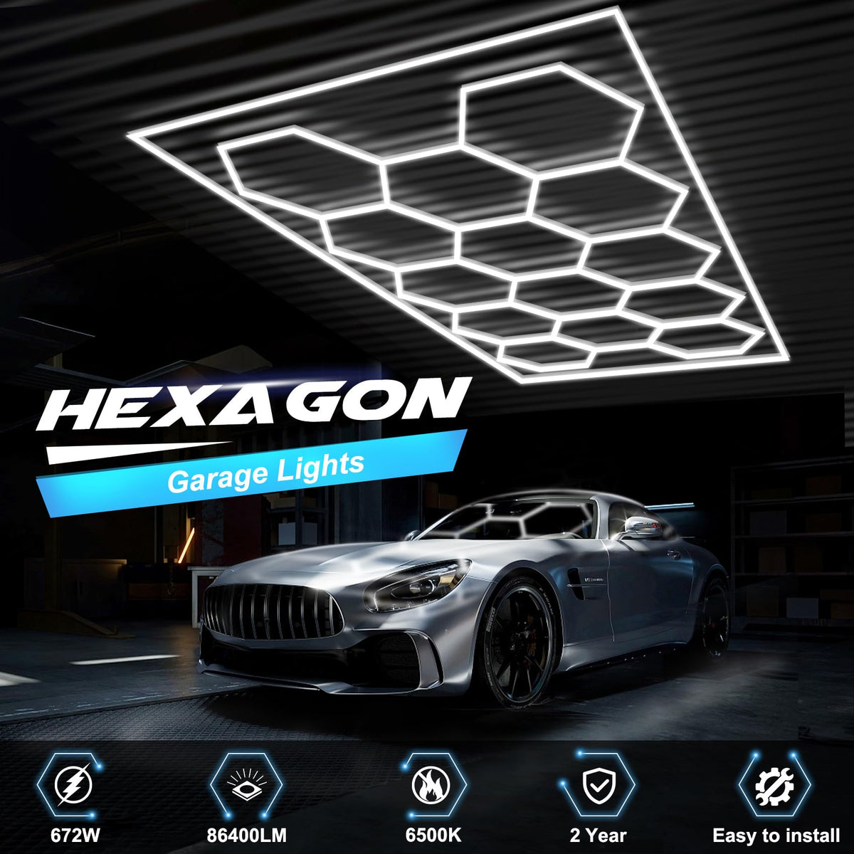 FERUERW Hexagon Garage Light energy-efficient LED design reduces power use while brightening the area.