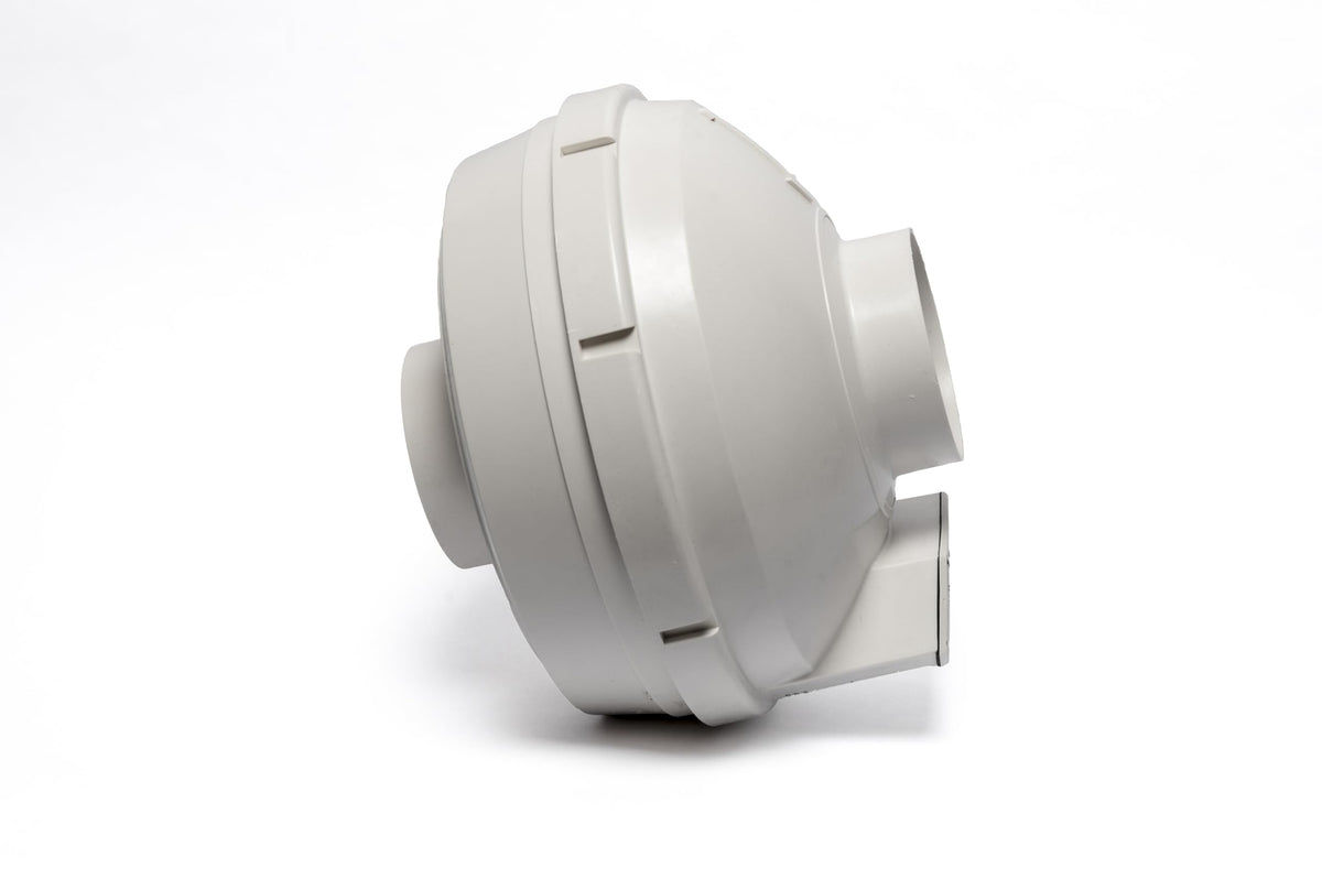 Festa AMG Maverick Radon Fan in a 4-inch duct installation for unobtrusive placement.