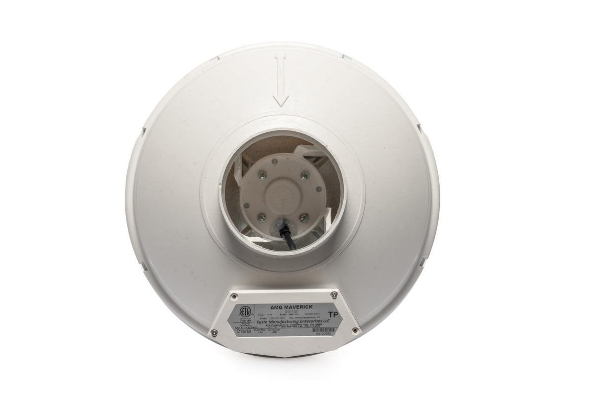 Festa AMG Maverick Radon Fan front view showing quiet operation for energy efficiency.