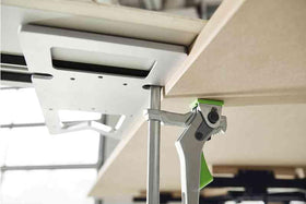 Close-up of Festool quick clamp ratchet lock for fast setup