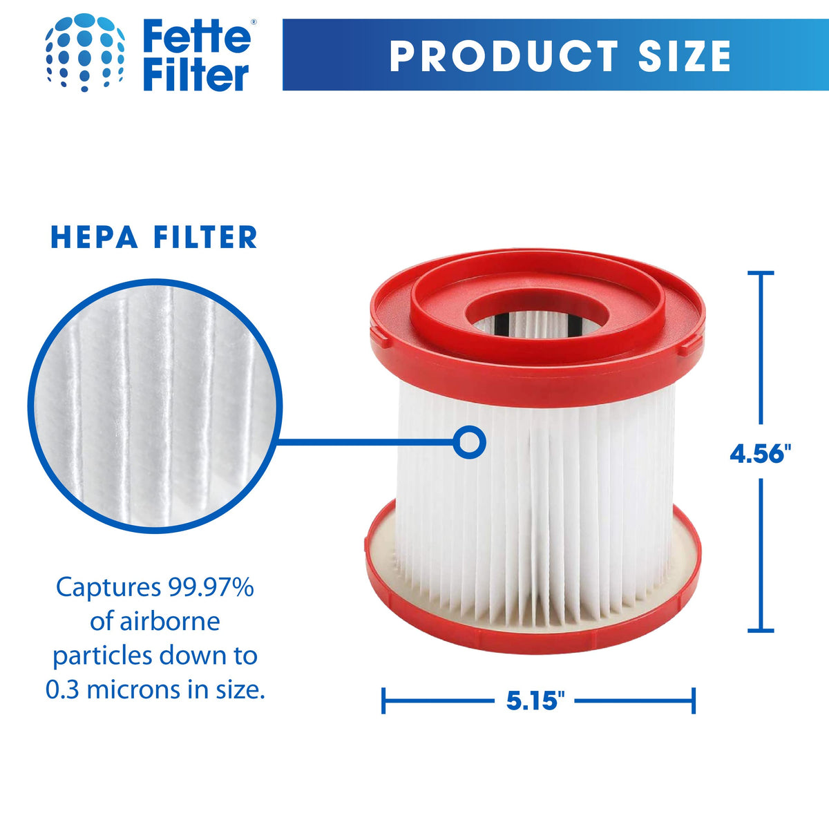 Easy-to-install Fette Filter for Milwaukee vacuums