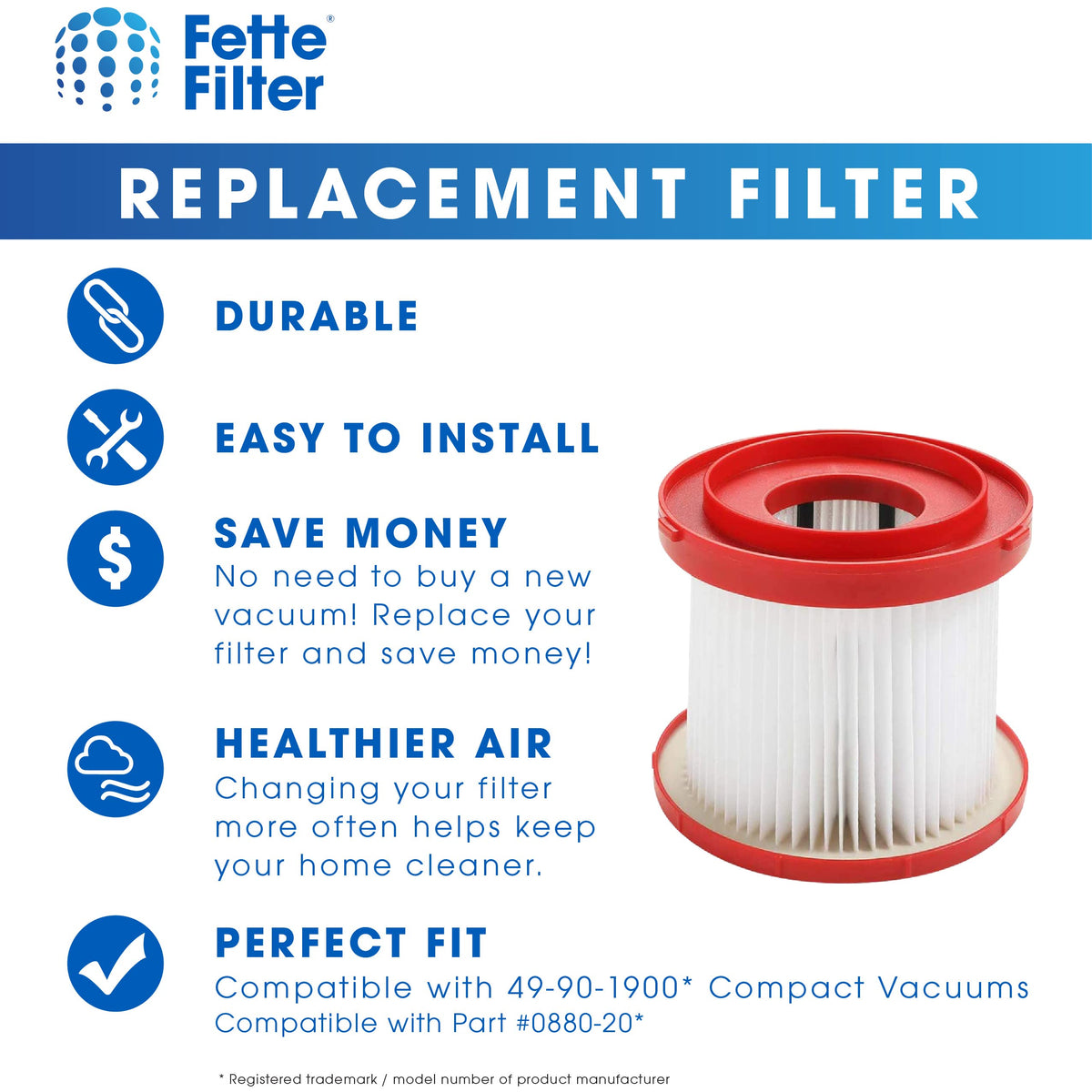 Fette Filter for Milwaukee 0970-20 M18 FUEL Packout compatibility