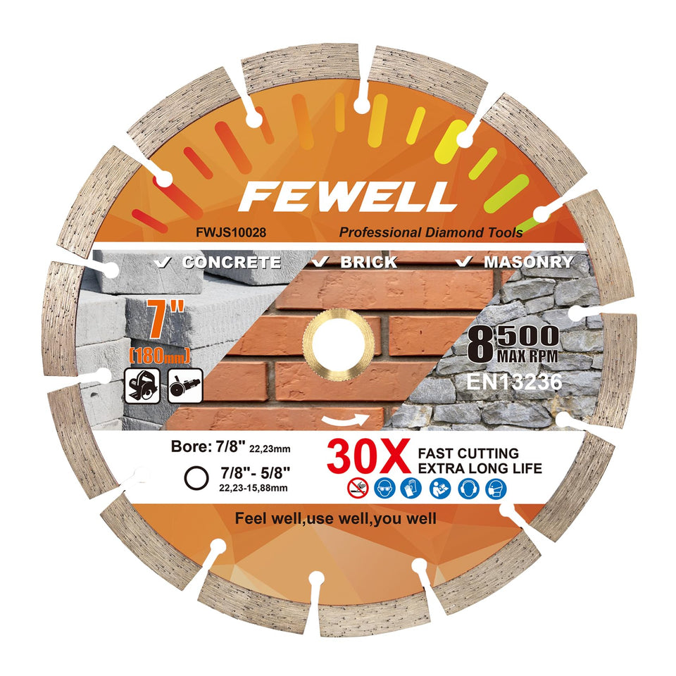 FEWELL 7-inch diamond blade segmented concrete cutting for dry or wet use.