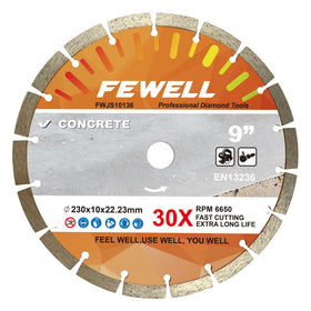 FEWELL 9-Inch Diamond Blade for concrete-cutting; efficient dry use and clean results.