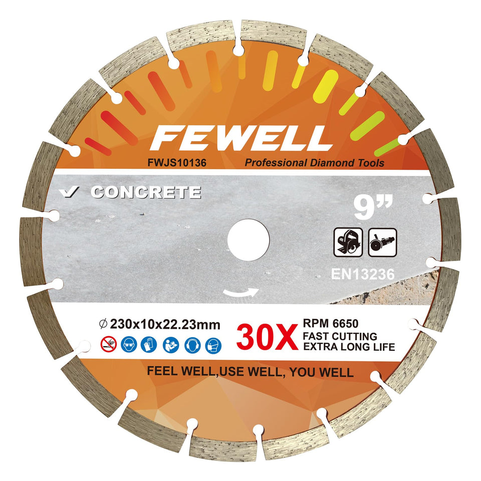 FEWELL 9-Inch Diamond Blade for concrete-cutting; efficient dry use and clean results.