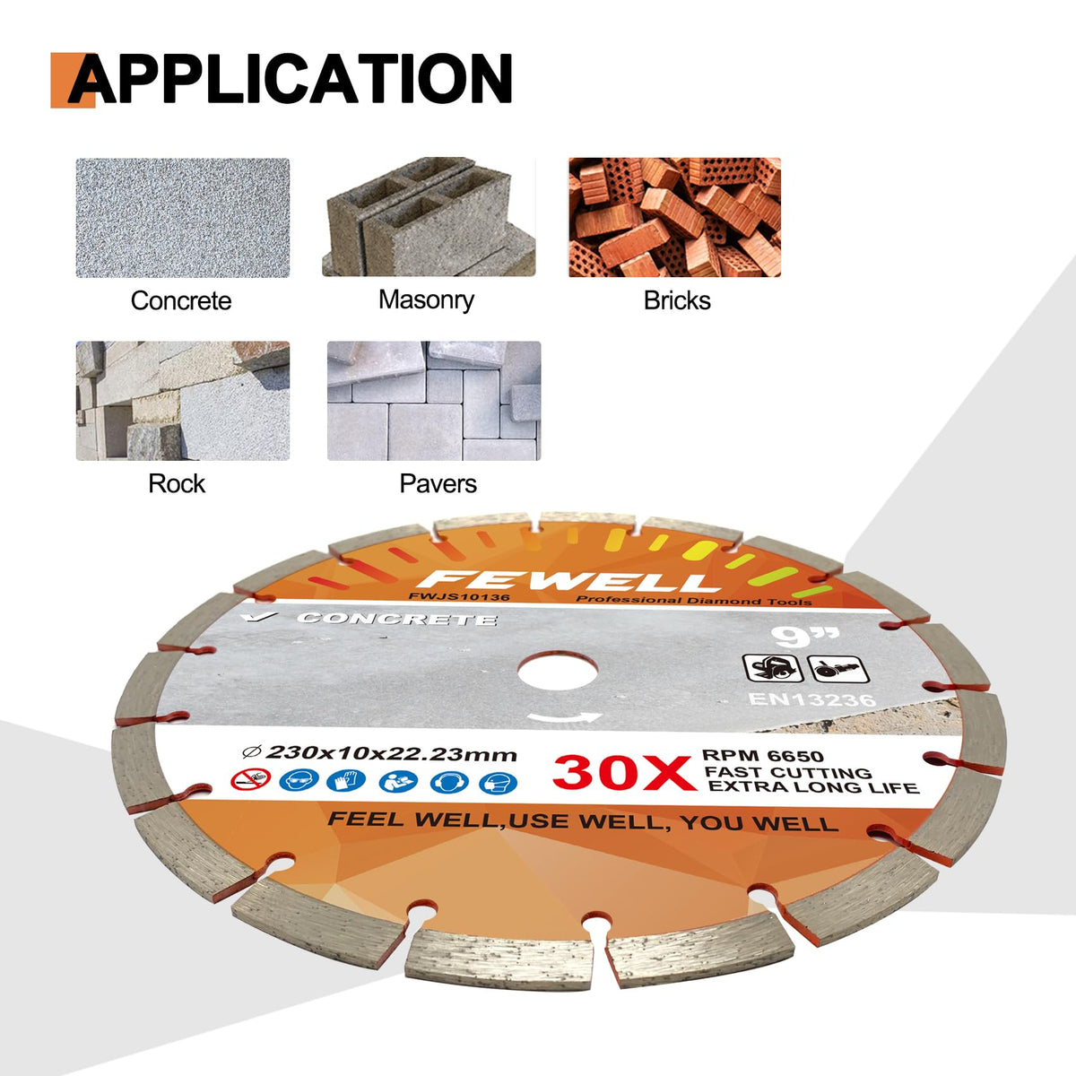 FEWELL 9-Inch Diamond Blade reduces operator fatigue with efficient cutting and air cooling.