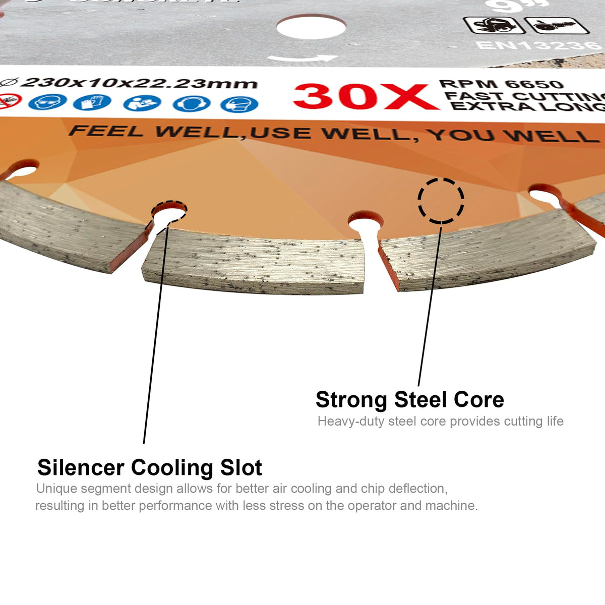 FEWELL 9-Inch Diamond Blade for stone-cutting; precise, steady cuts and minimal chipping.