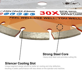 FEWELL 9-Inch Diamond Blade for stone-cutting; precise, steady cuts and minimal chipping.