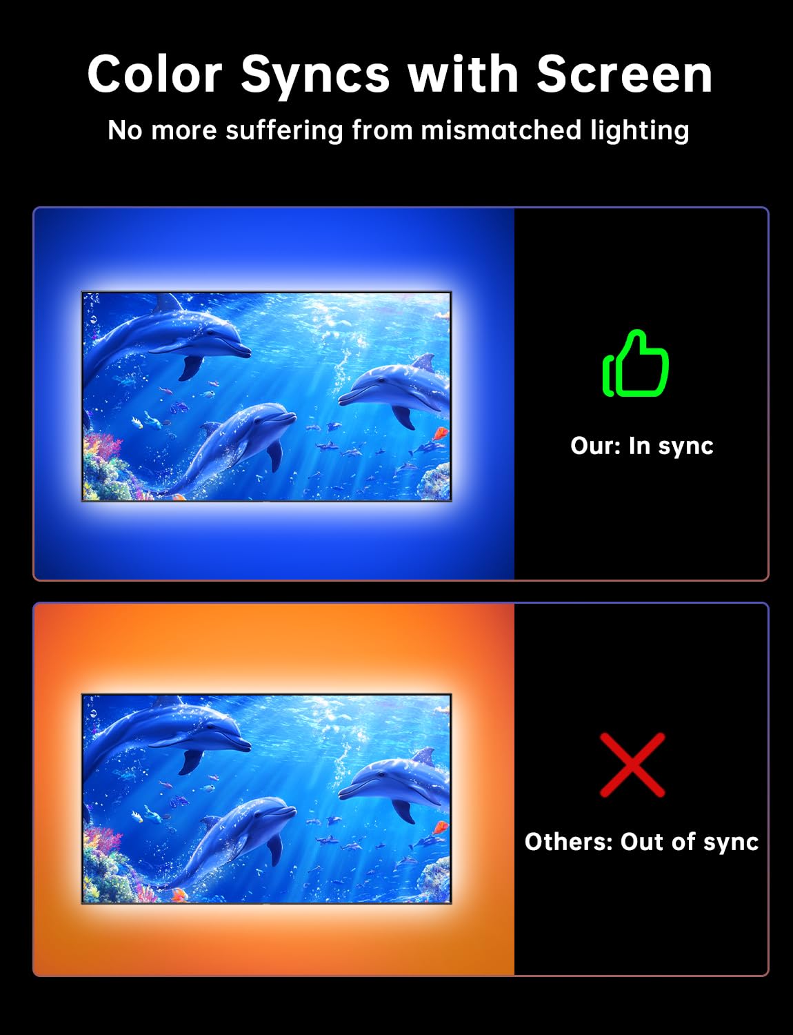 FFJ LED strip attached behind the TV creates seamless ambient lighting for viewing.