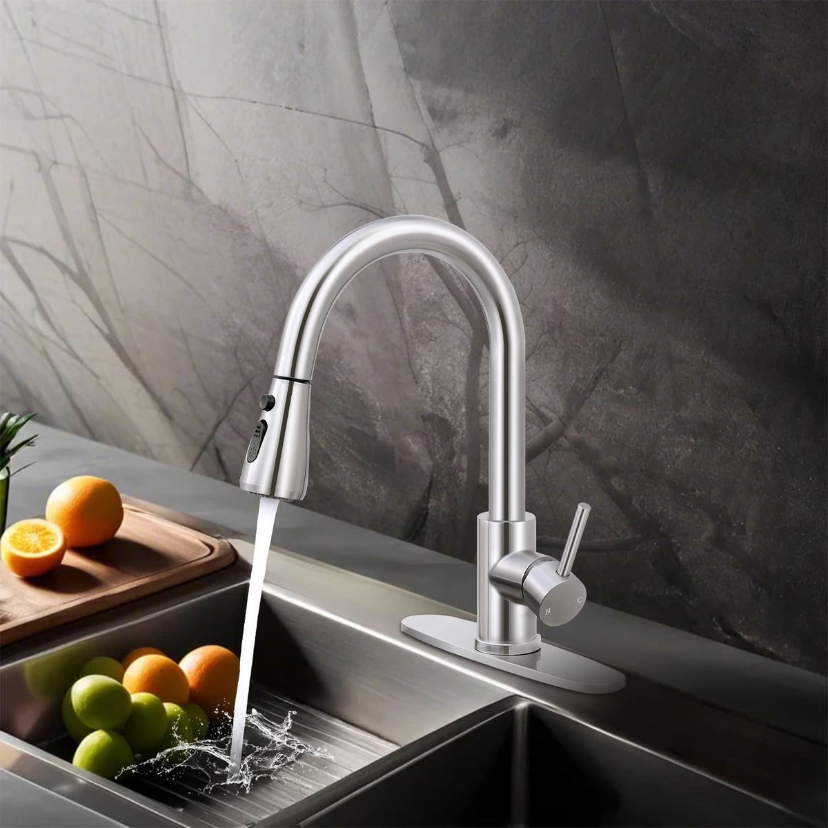 FGKQ brushed-nickel finish resists fingerprints and complements decor