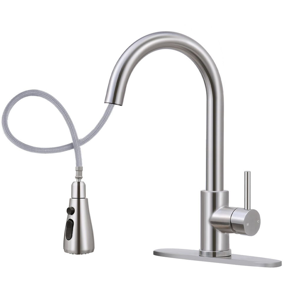 FGKQ pull-down sprayer demonstrates extended reach for large kitchen sinks