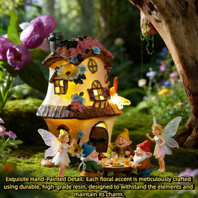 FHNQRQN milky-white fairy garden house with warm interior glow.