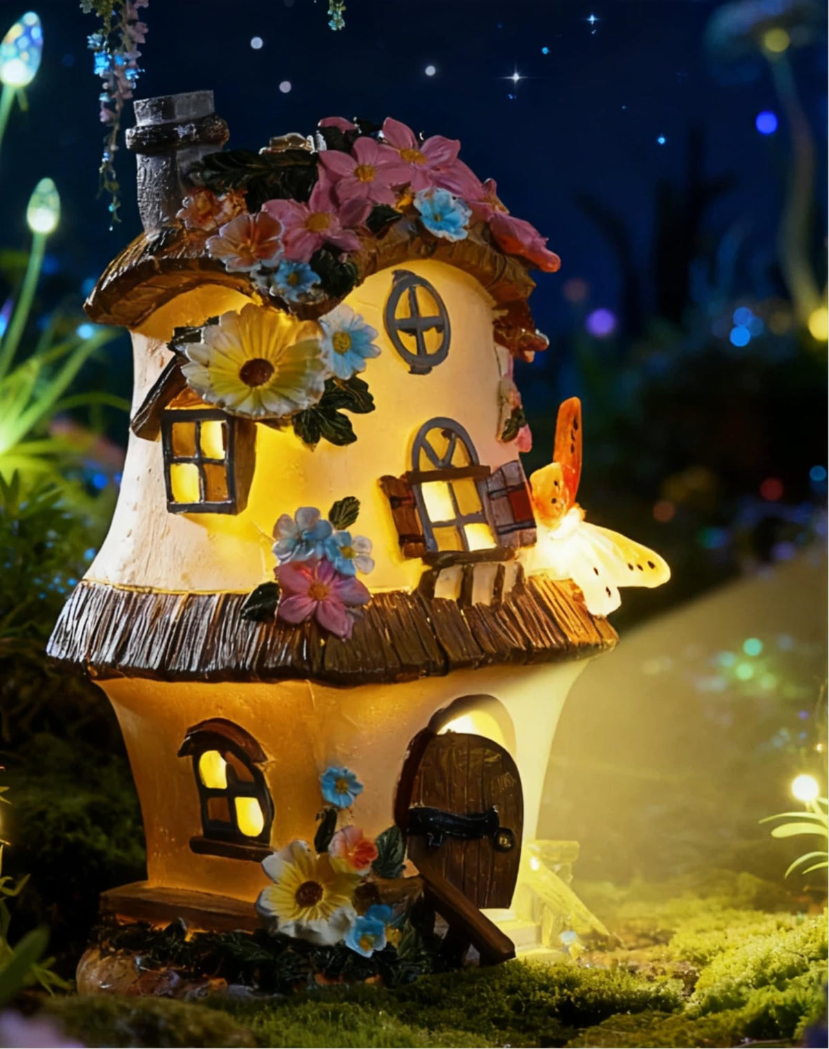 FHNQRQN resin fairy garden house for durable outdoor decor.