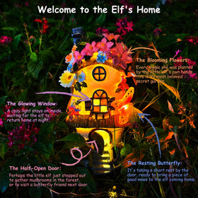 FHNQRQN porch-side fairy garden house adding whimsy to a doorway.