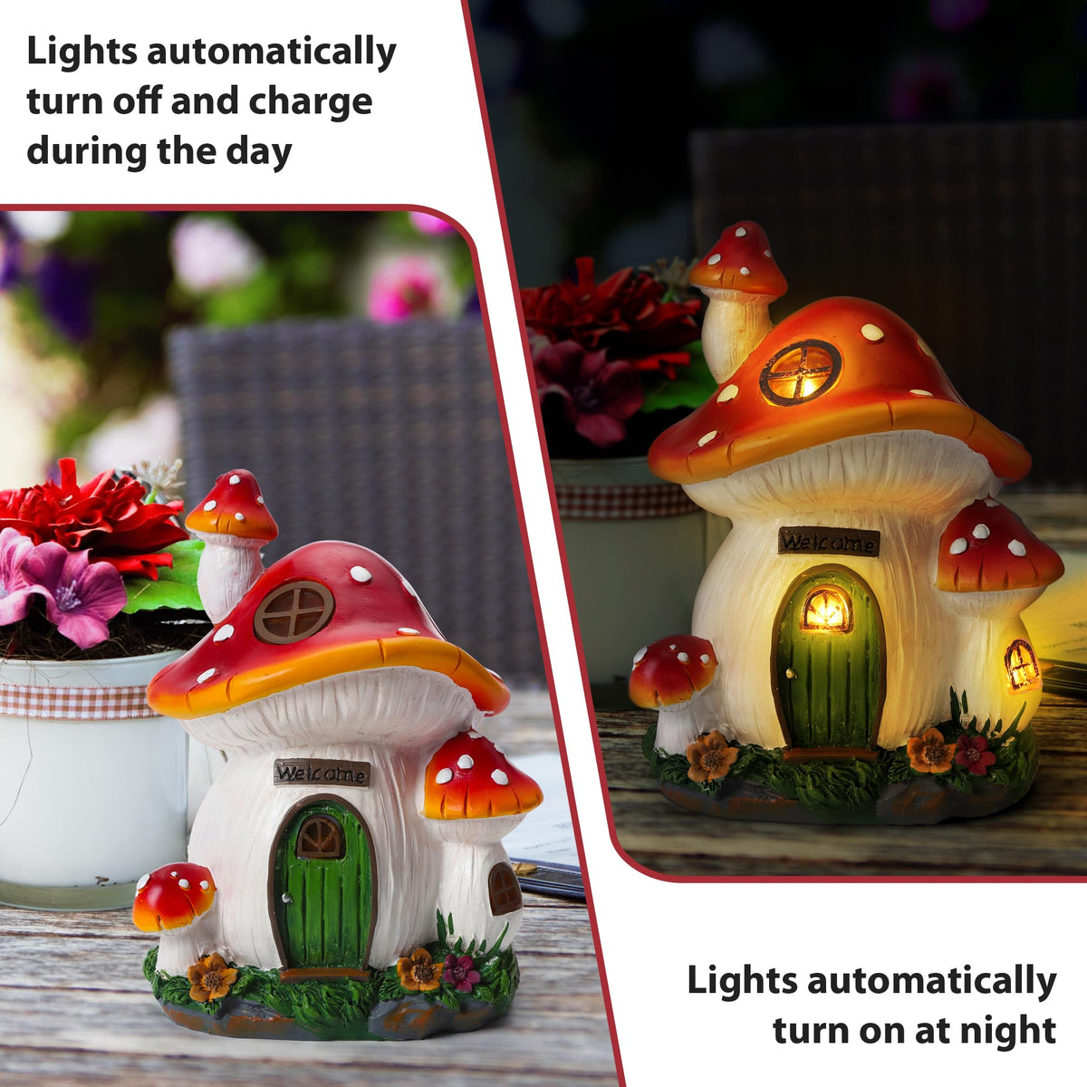 FHWTY mushroom house outdoor figurine withstands weather for lasting decor