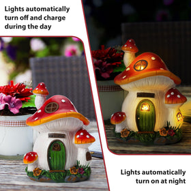 FHWTY mushroom house outdoor figurine withstands weather for lasting decor