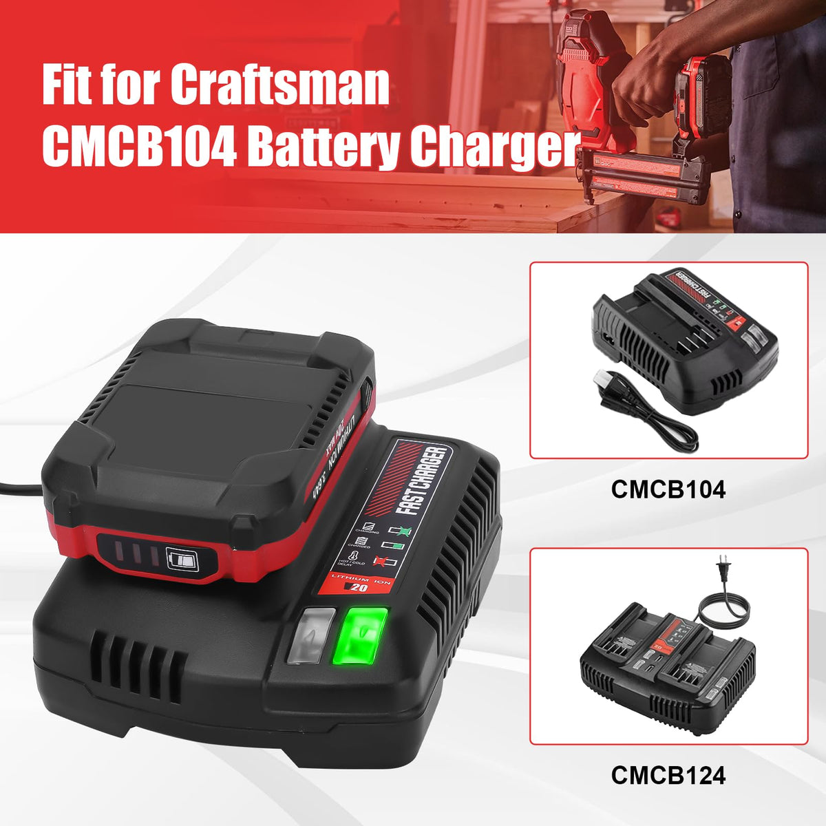 Fhybat two pack 3600mAh 20V battery cmcb205 designed for Craftsman tools