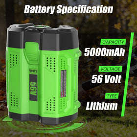 Fhybat 2-pack 56V battery side view for easy handling.