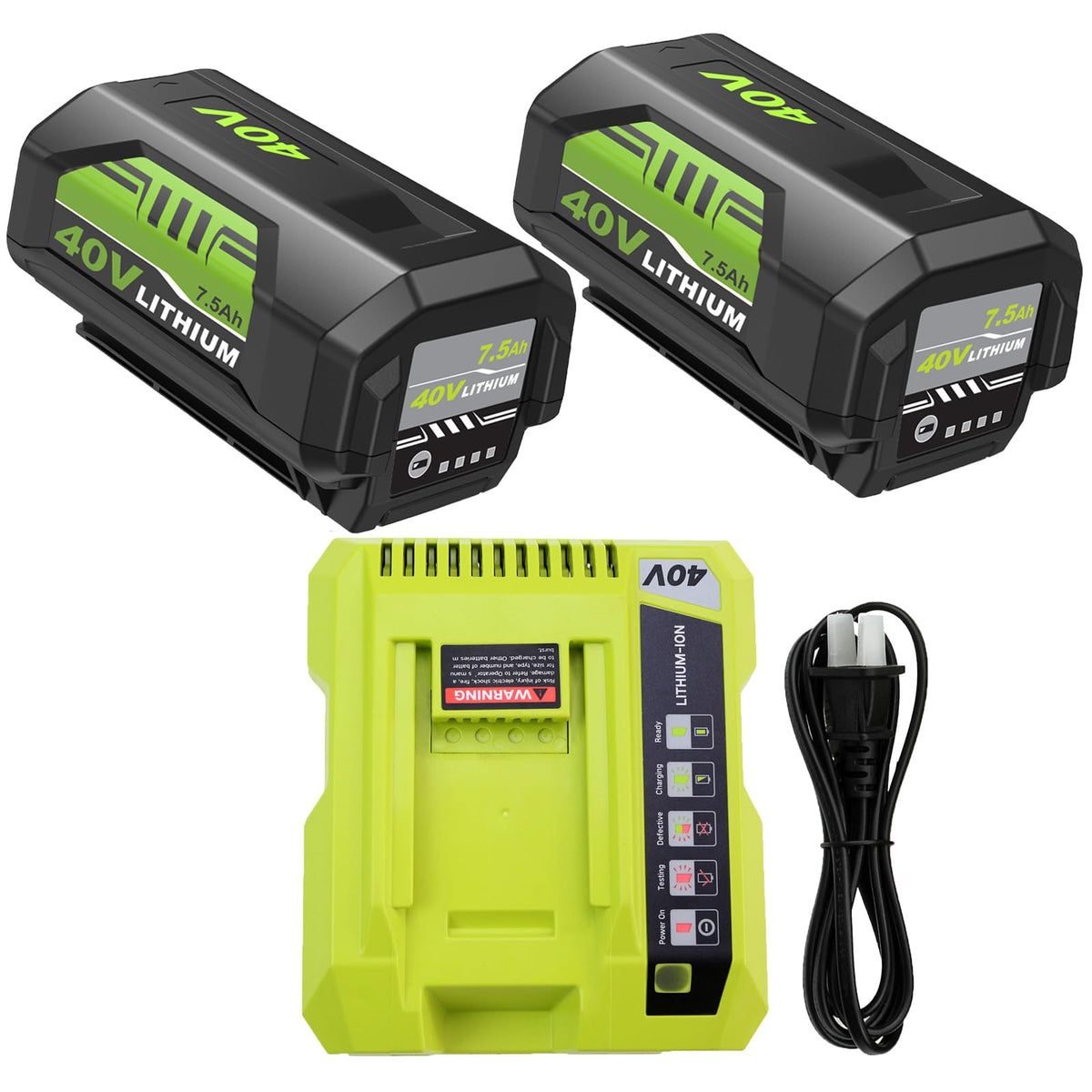 Fhybat 7500mAh Ryobi 40V battery front view showing power capacity and form factor