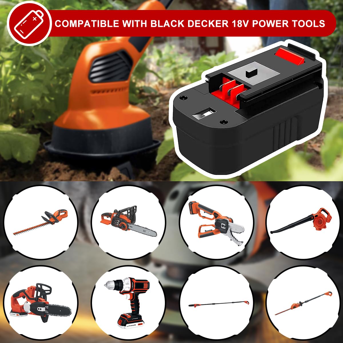 Fhybat 90556254-01 charger highlights compatibility with Black and Decker 18V systems.