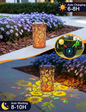 FIALAME Sunflower-pattern lantern casts romantic shadows on walls at dusk