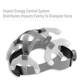Fibre-Metal full-brim design shields from sun and rain on site.