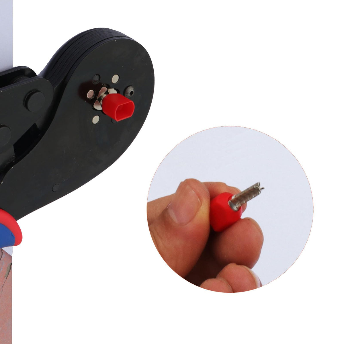 Fidioto ferrules crimping process illustrating secure cable ends (tool not included).
