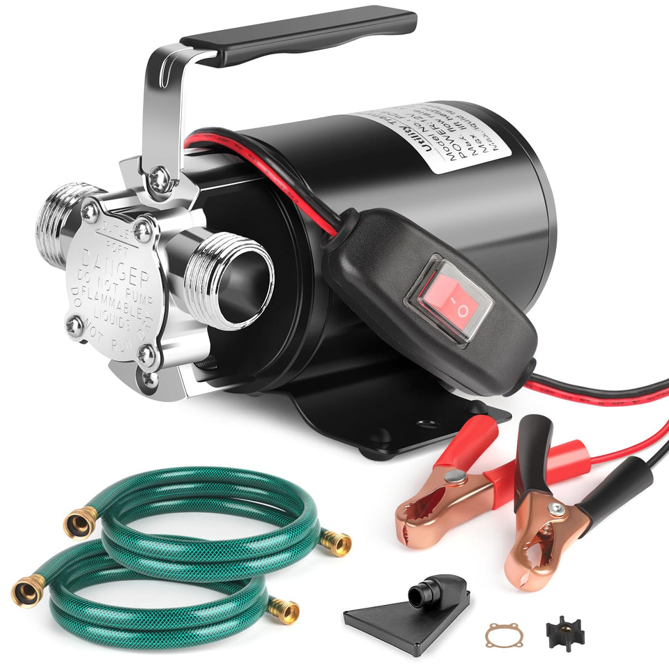 FIDISP 12V water pump with hoses ready for outdoor water transfer tasks