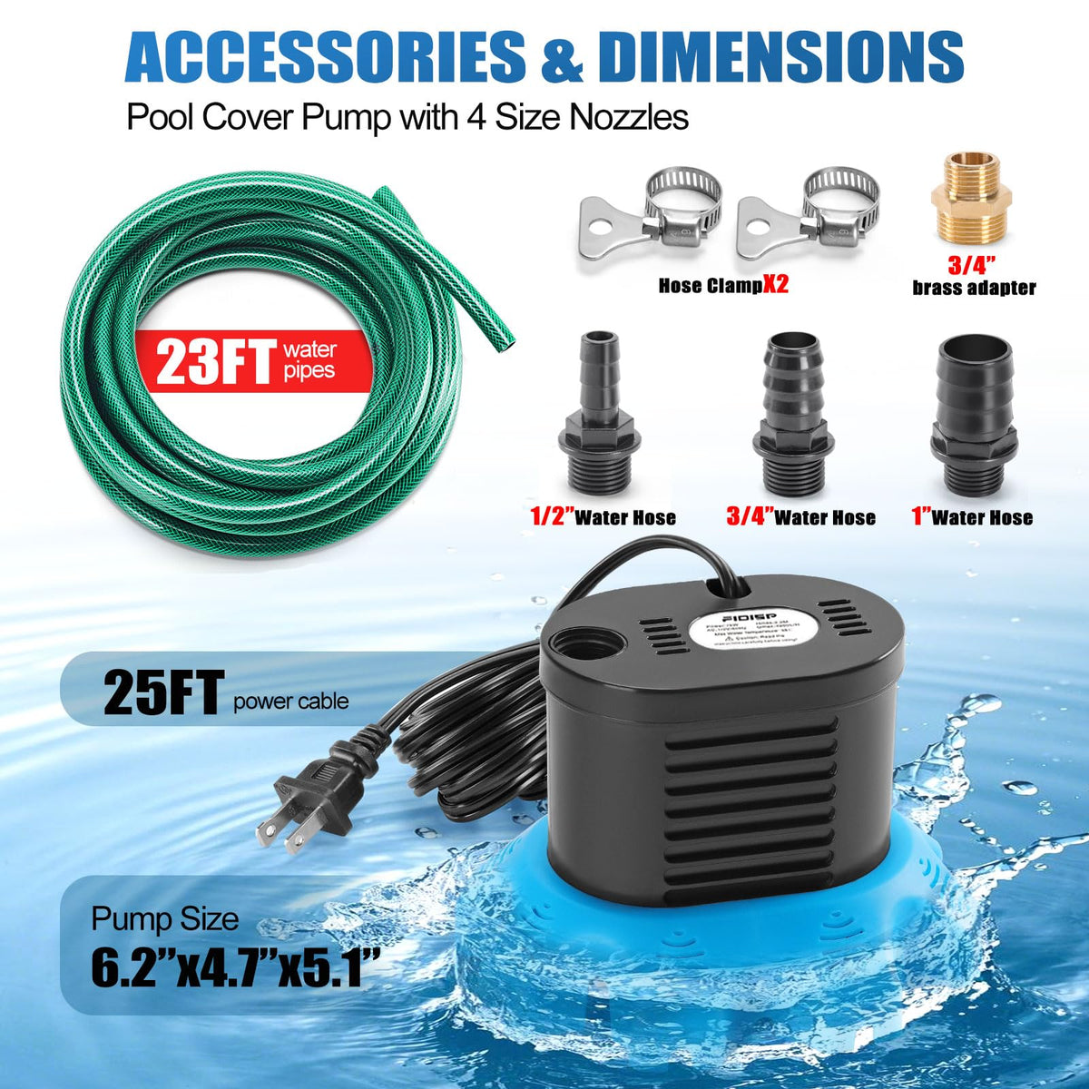 FIDISP 23ft drain hose offers long reach for easy water removal from covers.