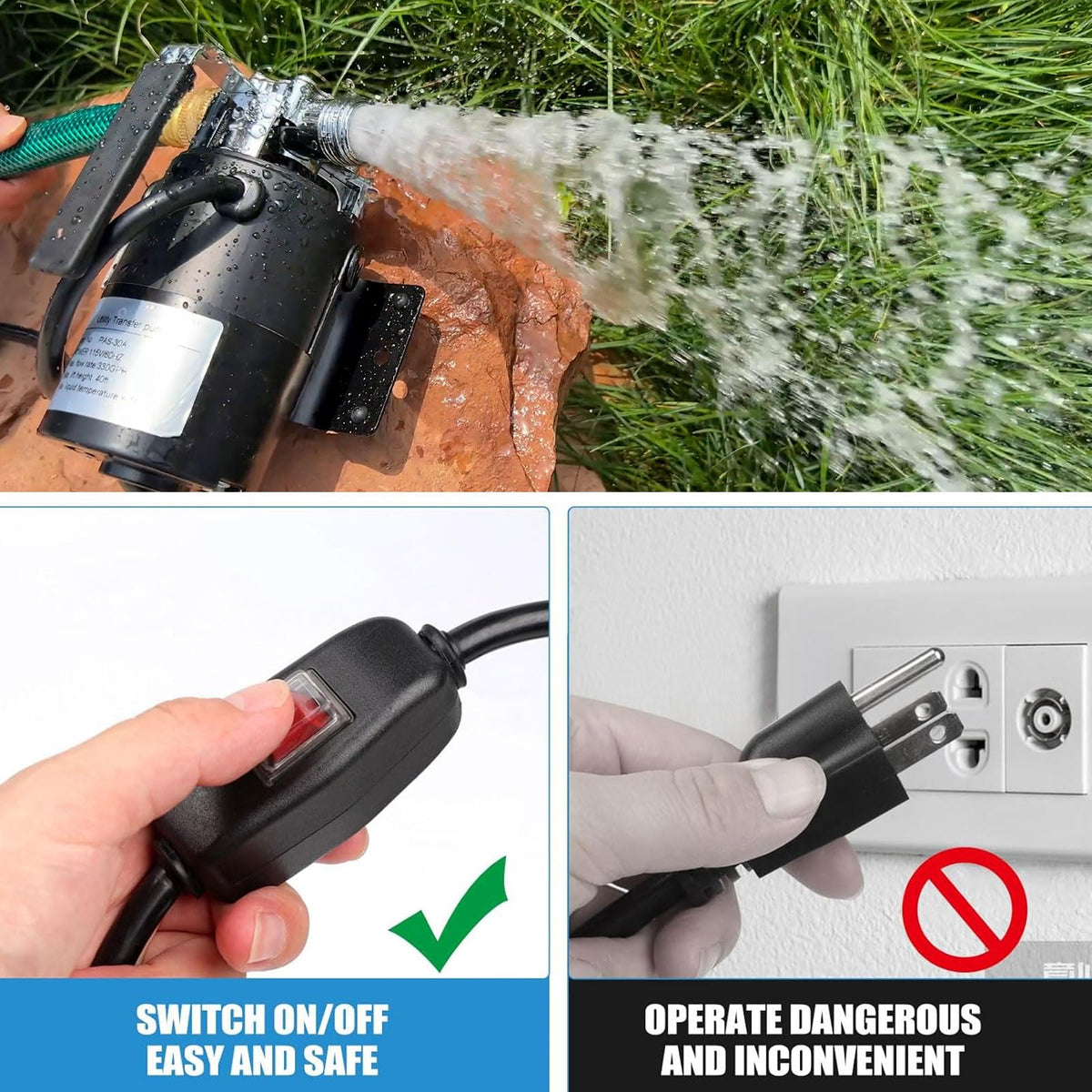 FIDISP water transfer pump lifts water up to 42 feet for flexible setups.