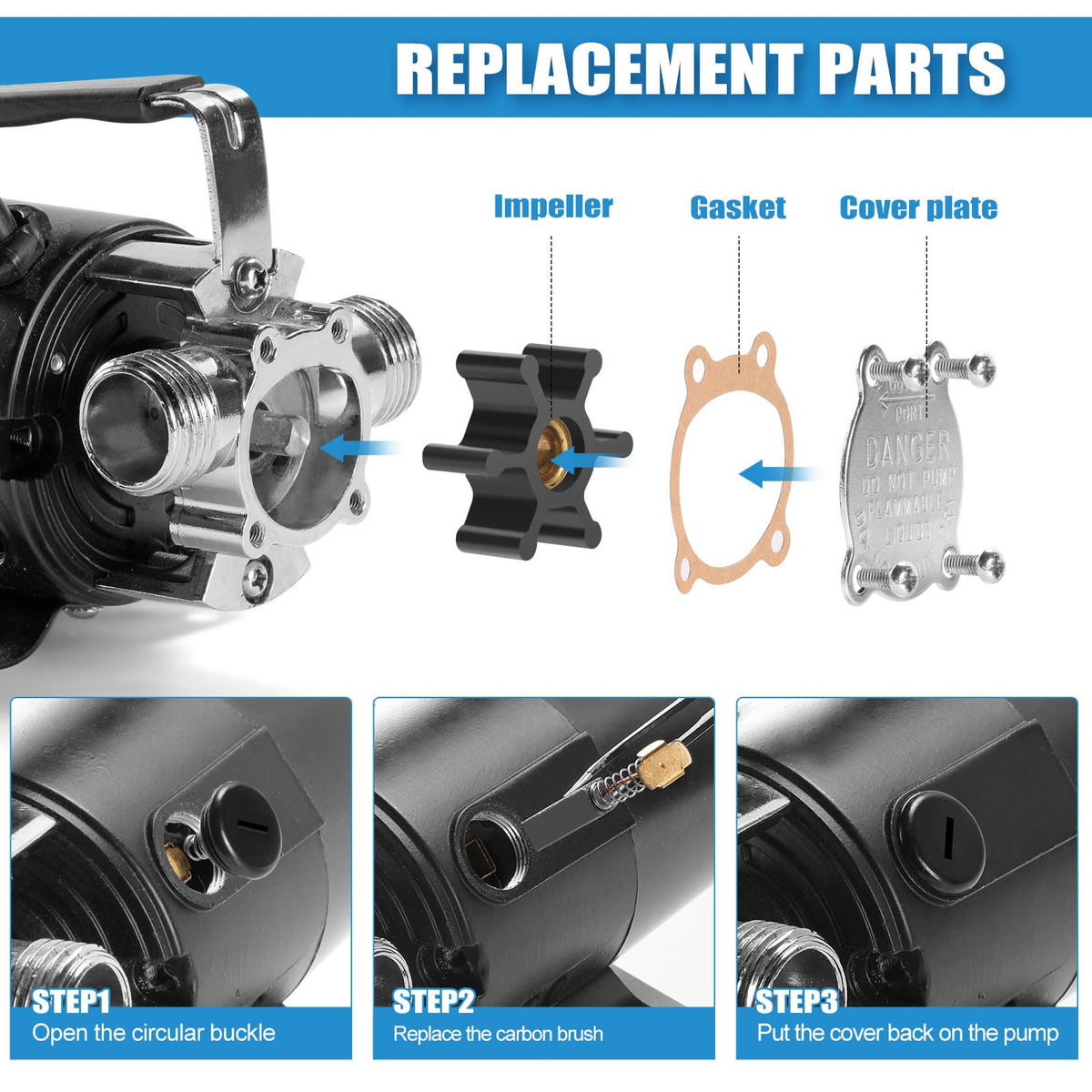 FIDISP water transfer pump kit enables pool, aquarium, or boat draining.