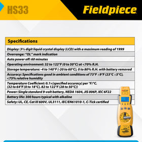 Fieldpiece HS33 detachable test leads enabling flexible, hands-free testing setups.