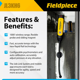 Fieldpiece JL3KH6 wireless probes placed at a duct grille for versatile testing.