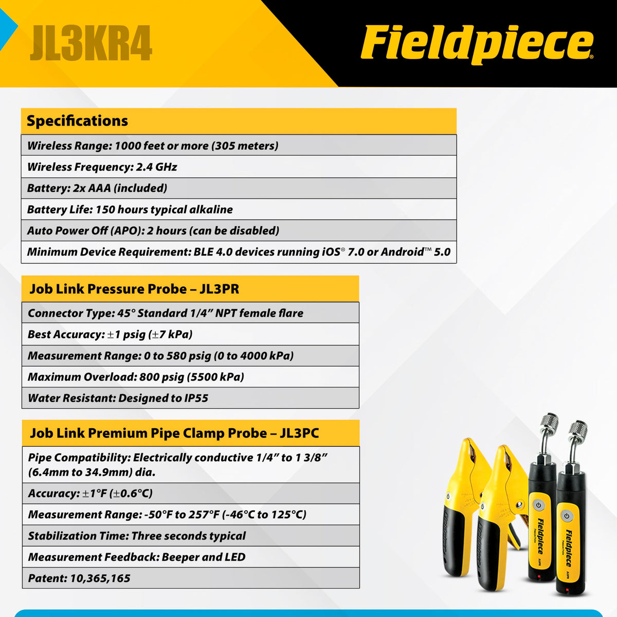 Fieldpiece JL3KR4 Charge Kit sliding magnet for hands-free, accurate positioning.