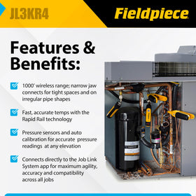 Fieldpiece JL3KR4 Charge Kit wireless range supports job-site flexibility.