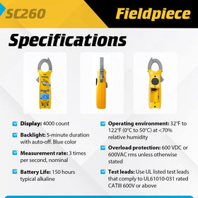 Fieldpiece SC260 capacitance measurement for component evaluation during service.