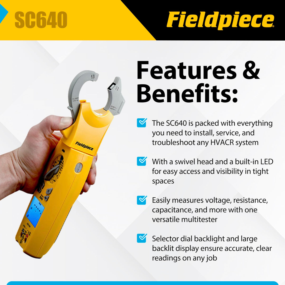 Fieldpiece SC640 showing inrush current measurement for startup profiling