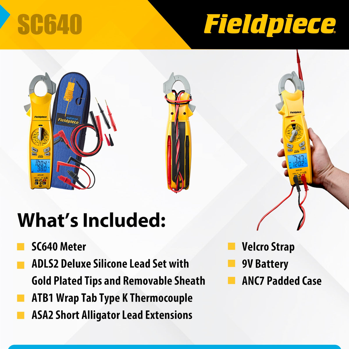Fieldpiece SC640 magnetic strap secures the meter during work