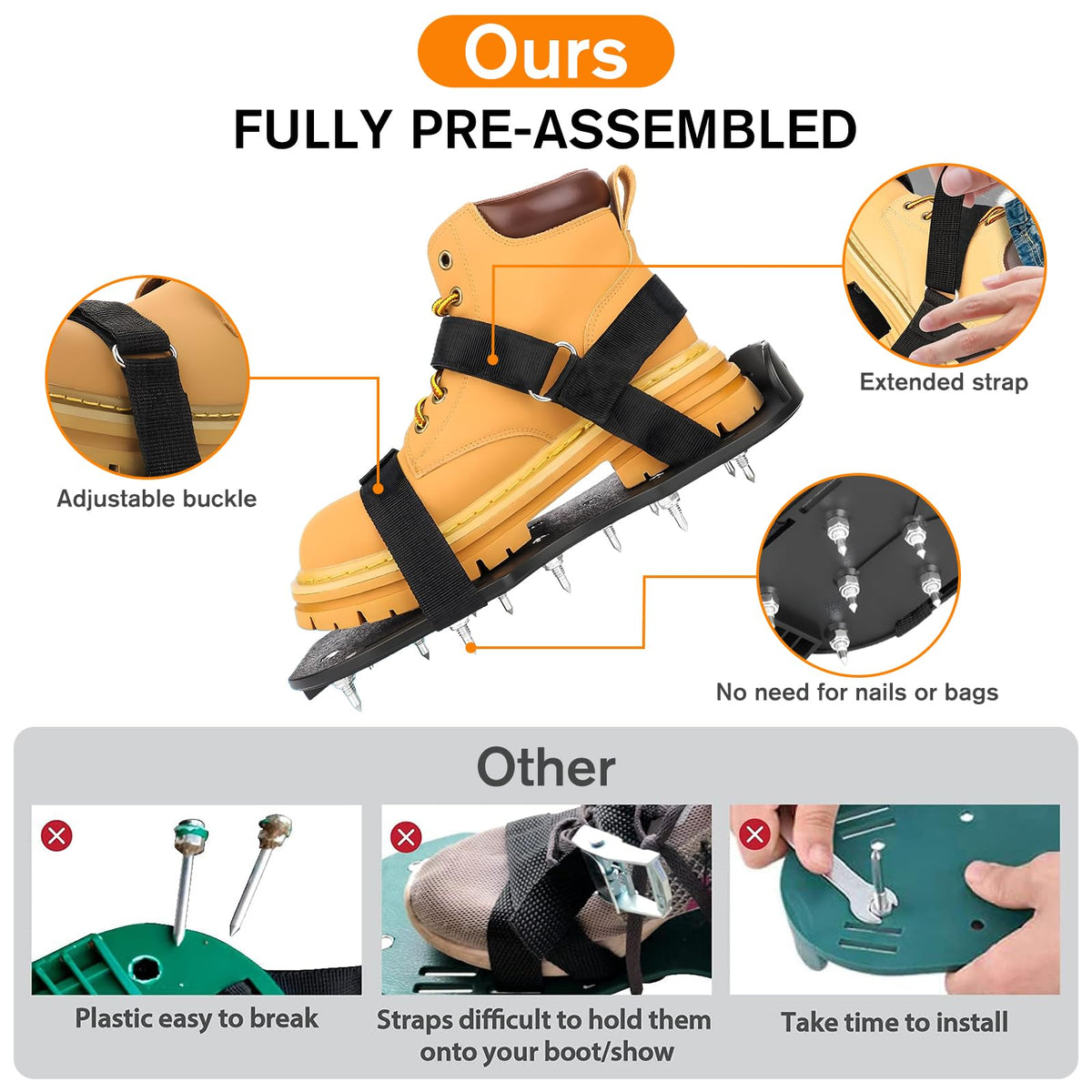 FIETODK epoxy shoes use nylon locking nuts to prevent spike loosening.